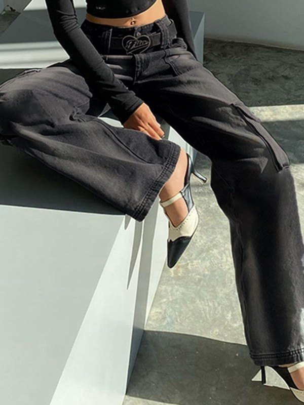 EMMIOL Faded Denim Baggy Cargo Jeans