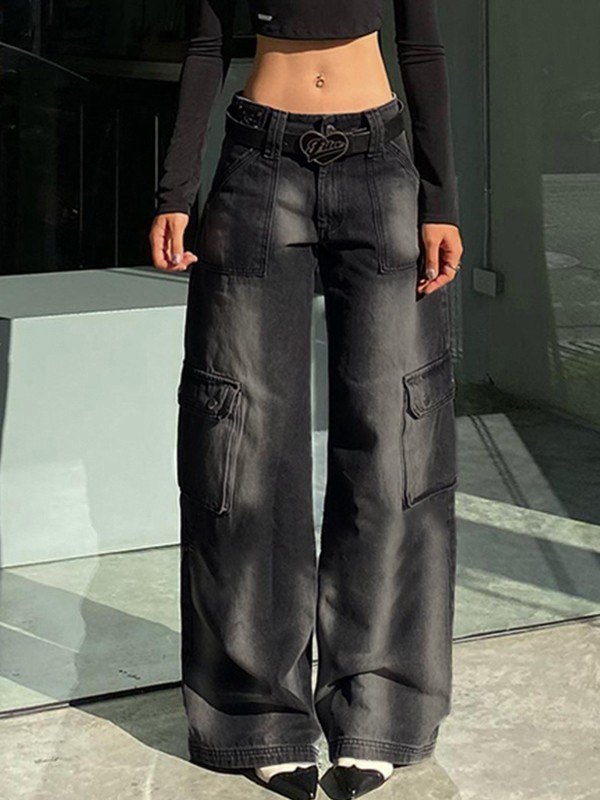 EMMIOL Faded Denim Baggy Cargo Jeans