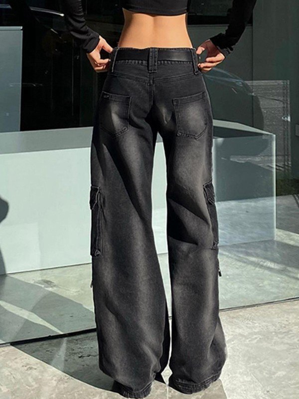 EMMIOL Faded Denim Baggy Cargo Jeans