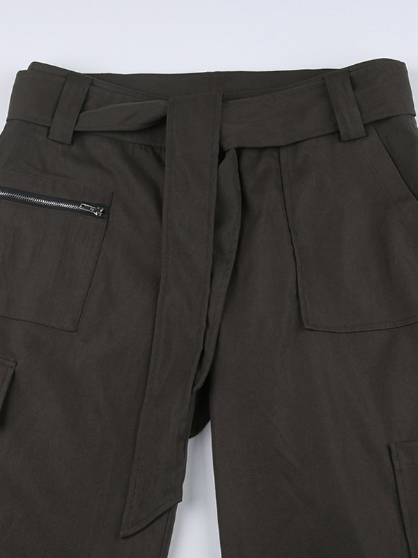 EMMIOL Tie Belt Straight Leg Cargo Pants