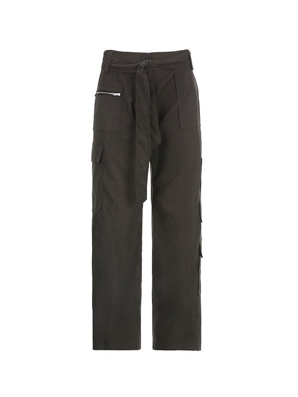 EMMIOL Tie Belt Straight Leg Cargo Pants