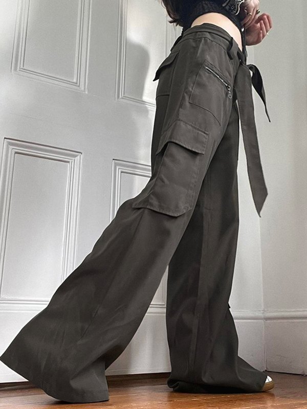 EMMIOL Tie Belt Straight Leg Cargo Pants