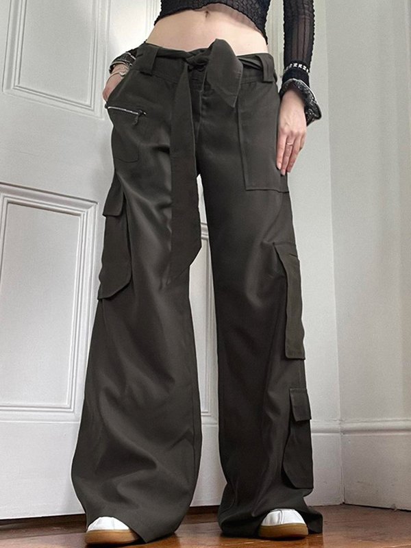 EMMIOL Tie Belt Straight Leg Cargo Pants
