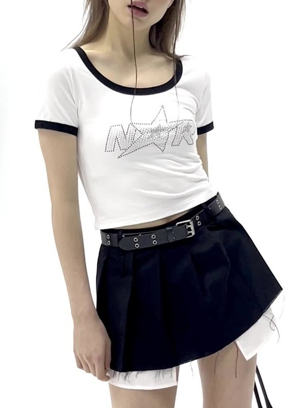 Emmiol Free shipping 2026 Rhinestone Logo Ringer Crop Top White S in ...