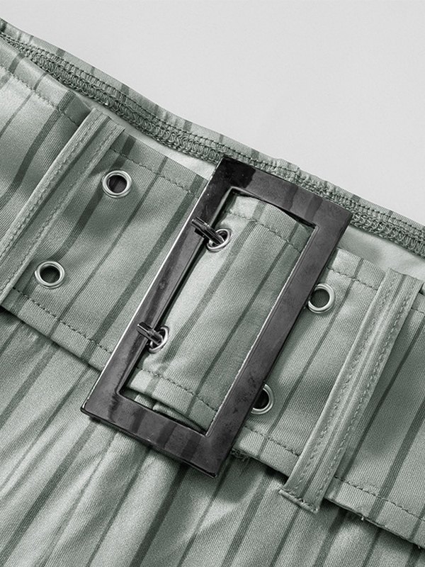 EMMIOL Nadelstreifenhose mit ausgestelltem Bein und Gürtelschnalle