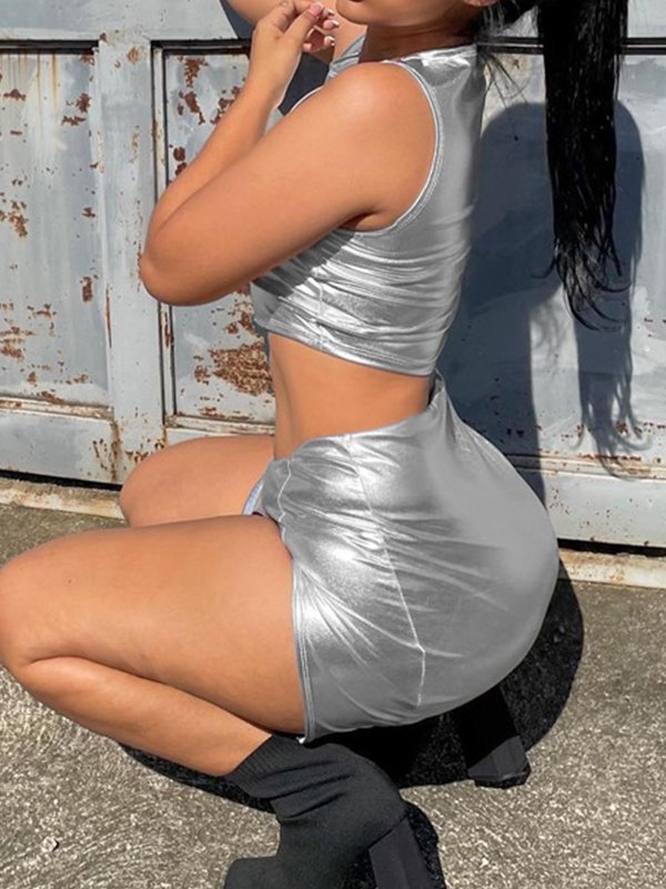 EMMIOL Conjunto de dos piezas en plata metalizada