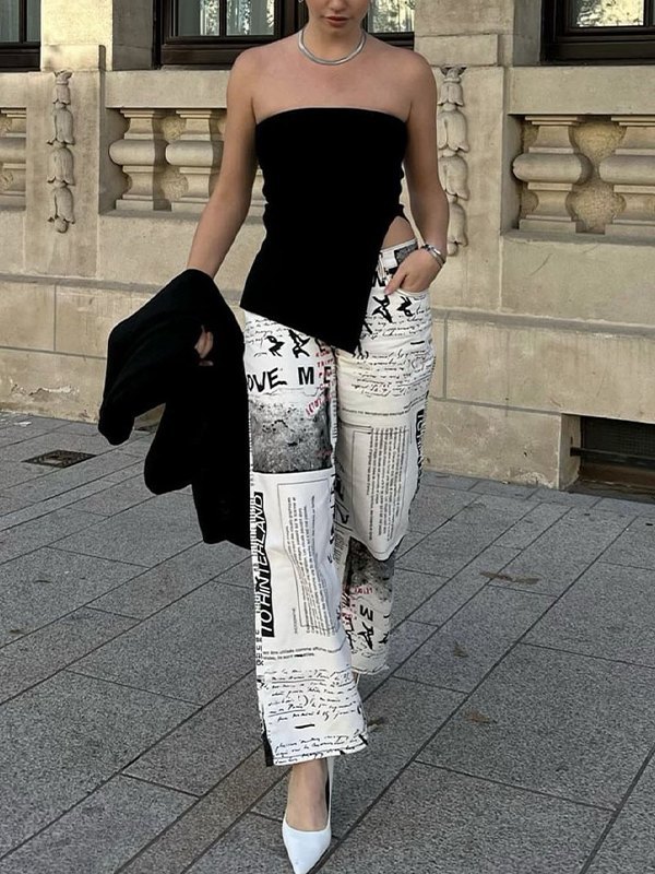EMMIOL Top bandeau asimétrico con abertura blanca
