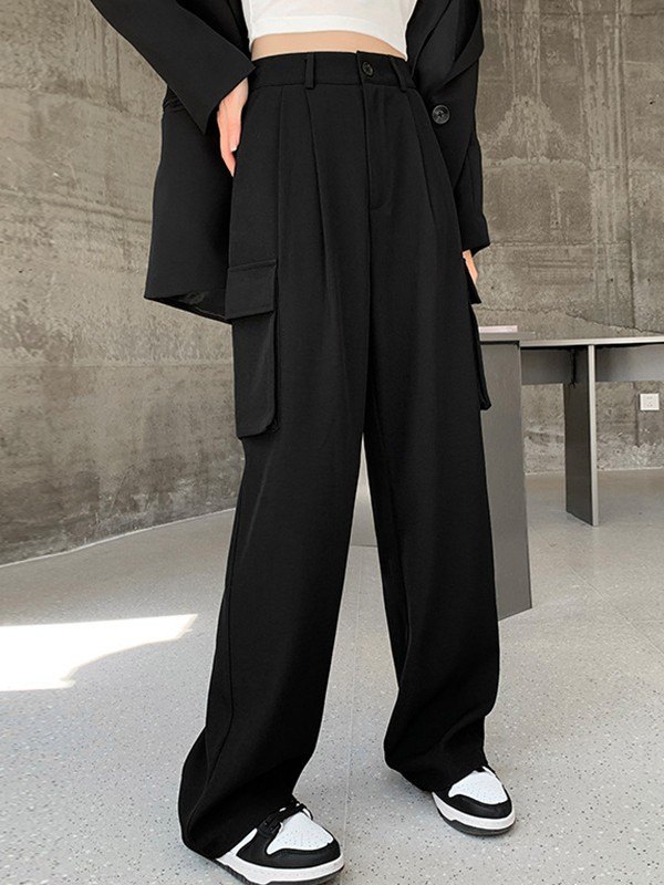 Emmiol Free shipping 2024 Pleated Black Cargo Pants Black S in Cargo