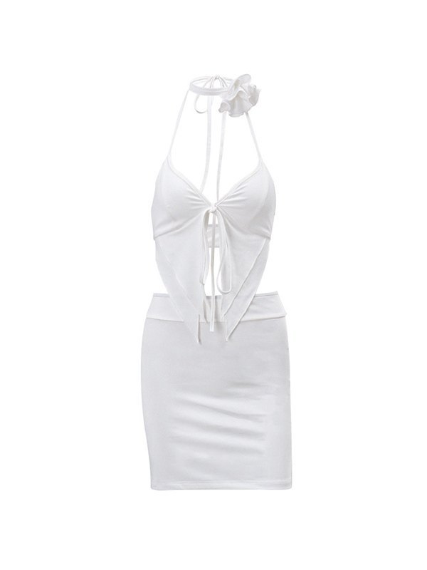 EMMIOL White Lace Up Cami Top & Skirt Set