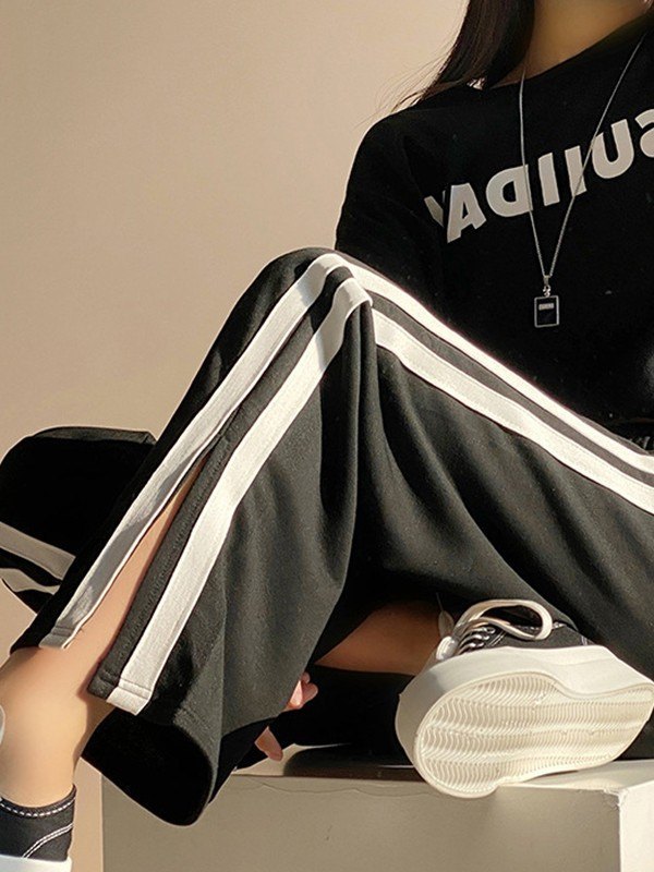 EMMIOL Pantalones de chándal de pierna recta con abertura lateral