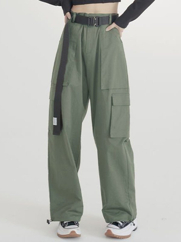 EMMIOL Cargohose mit geradem Bein und Schnallenriemen