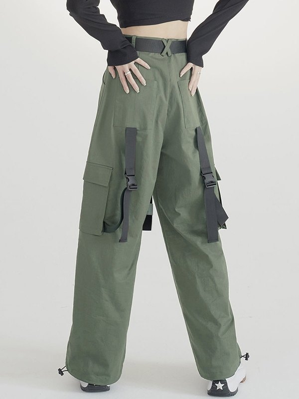 EMMIOL Cargohose mit geradem Bein und Schnallenriemen