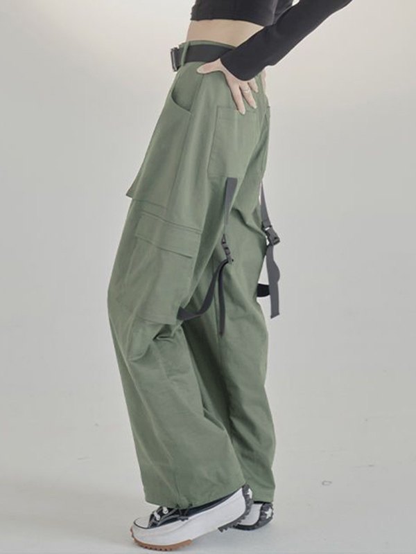 EMMIOL Cargohose mit geradem Bein und Schnallenriemen