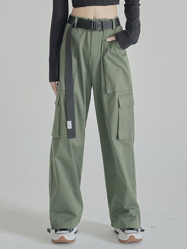 EMMIOL Cargohose mit geradem Bein und Schnallenriemen