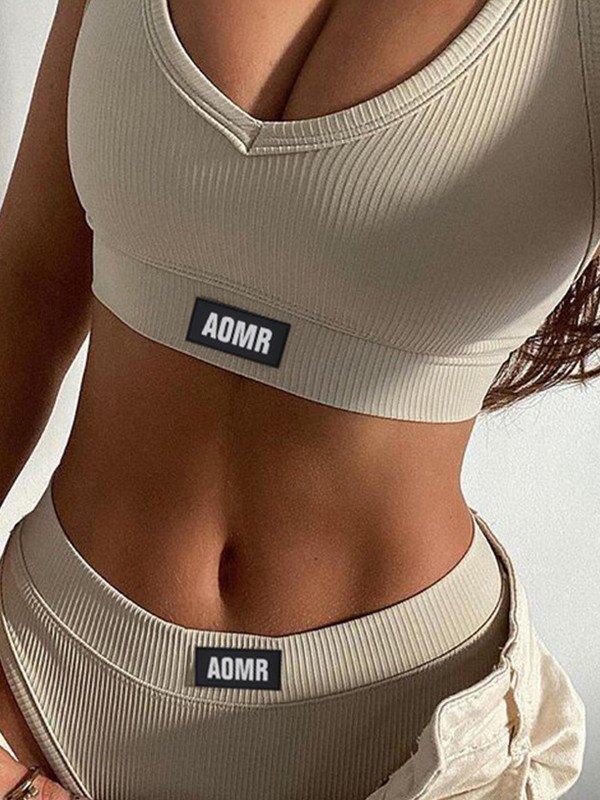 EMMIOL Conjunto de lencería deportiva acanalada con logotipo