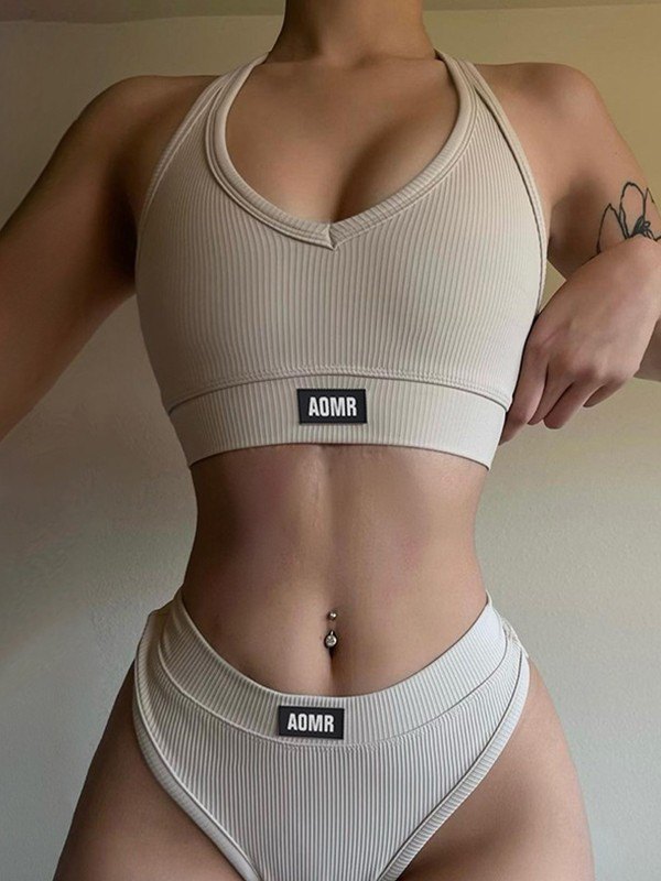 EMMIOL Conjunto de lencería deportiva acanalada con logotipo