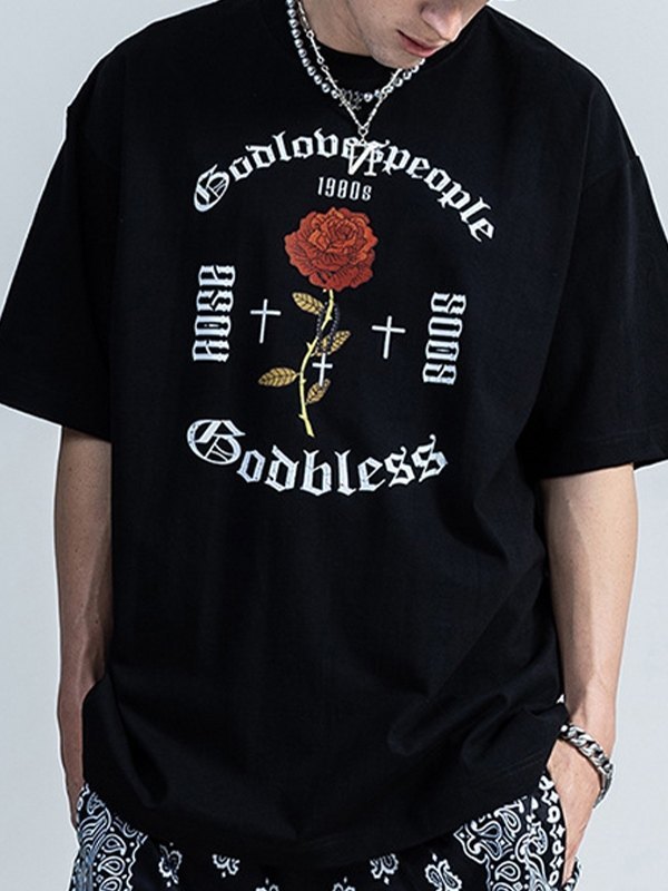 EMMIOL T-shirt grafica a manica corta floreale gotica da uomo