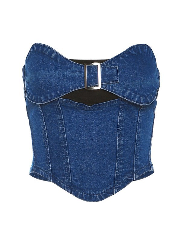 EMMIOL Patchwork Strapless Denim Corset Top