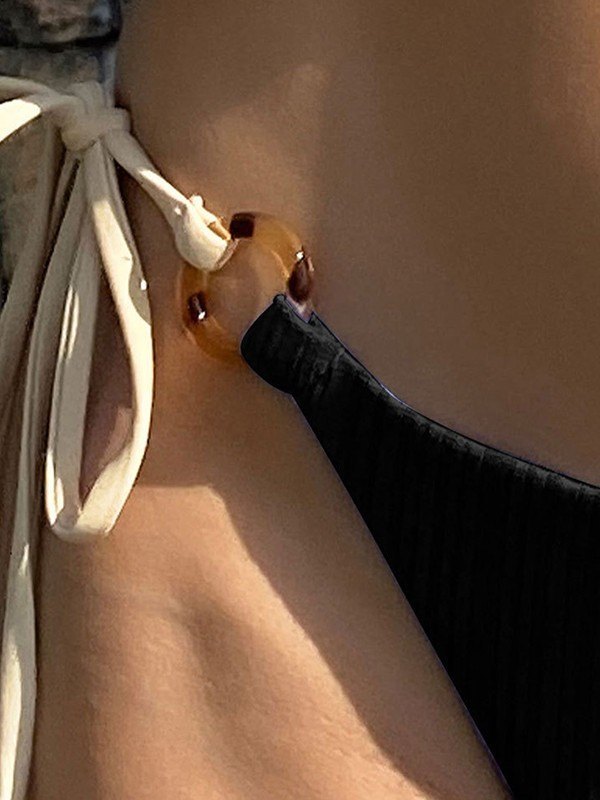 EMMIOL Geripptes Triangel-Bikini-Set mit O-Ring-Schnürung