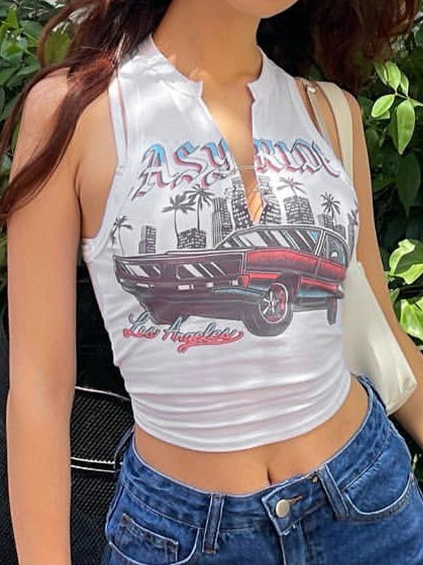 EMMIOL Split Printed Cropped Tank Top