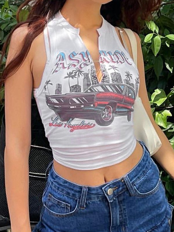 EMMIOL Split Printed Cropped Tank Top