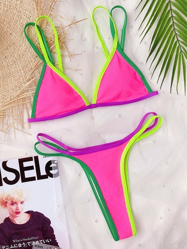 Emmiol Free shipping 2026 Color Block Strappy Bikini Set Beetroot ...