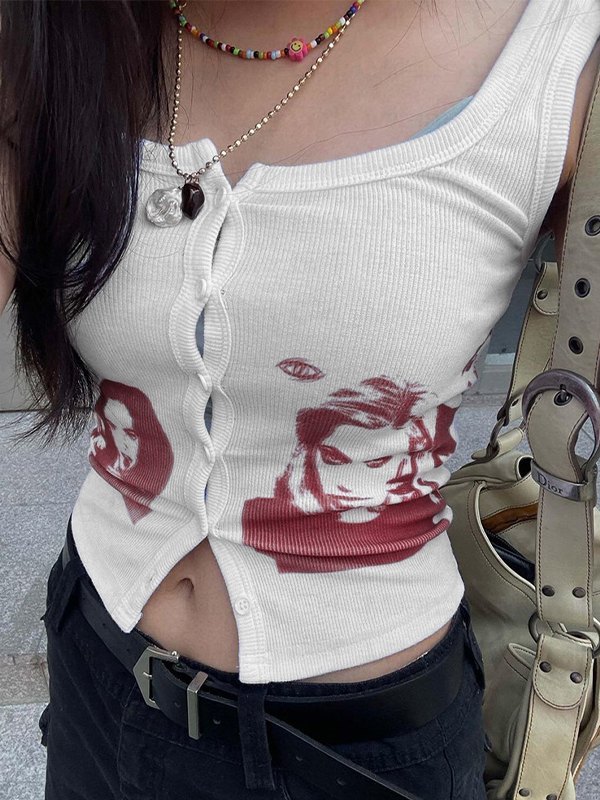 EMMIOL Button Front Ribbed Cropped Tank Top