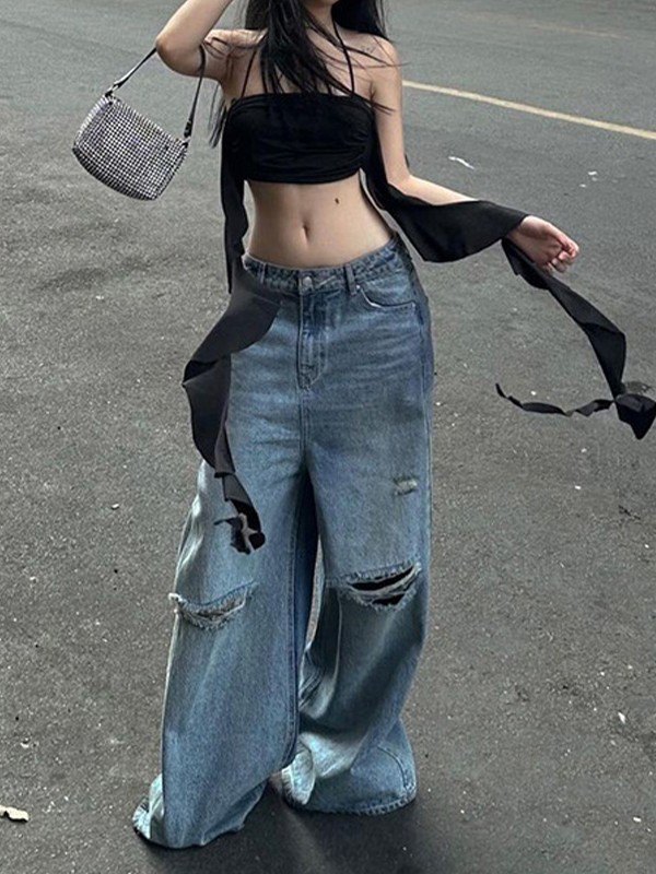 EMMIOL Ruffle Trim Halter Crop Cami Top