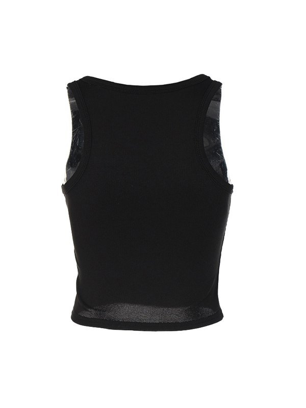 EMMIOL Geripptes, kurz geschnittenes Tanktop mit Strassverzierung