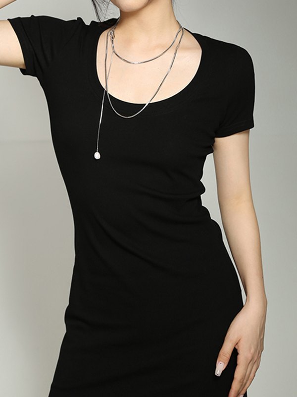 EMMIOL Mini vestido negro ajustado de manga corta