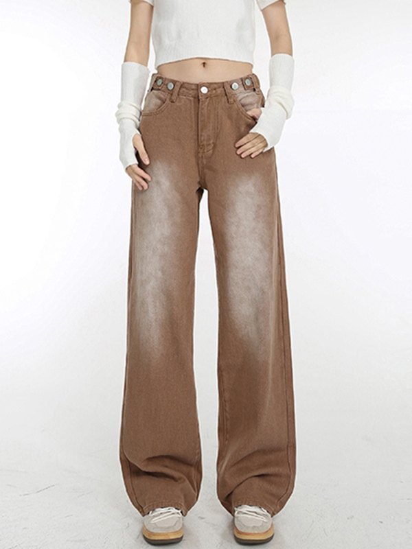 EMMIOL Vintage Brown Baggy Boyfriend Jeans