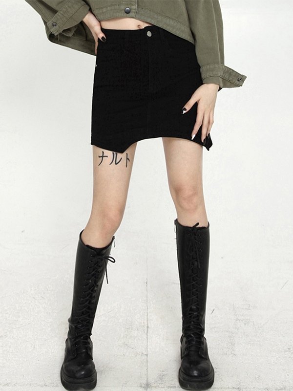 EMMIOL Minifalda vaquera negra irregular