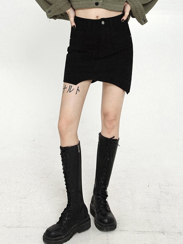 EMMIOL Minifalda vaquera negra irregular