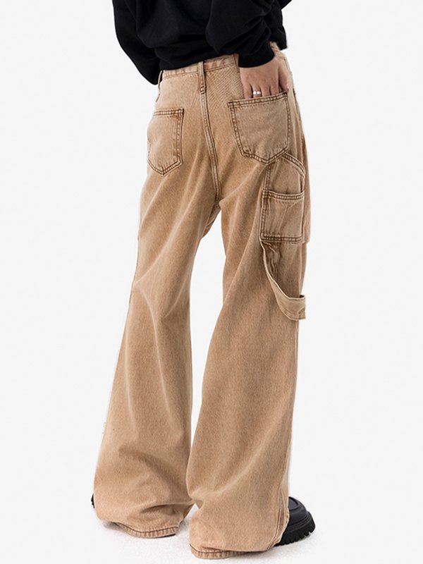 EMMIOL Ruched Khaki Boyfriend Cargo Jeans