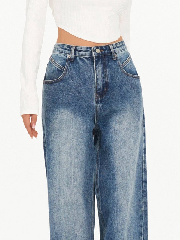 EMMIOL Baggy Boyfriend-Jeans aus gewaschenem Denim
