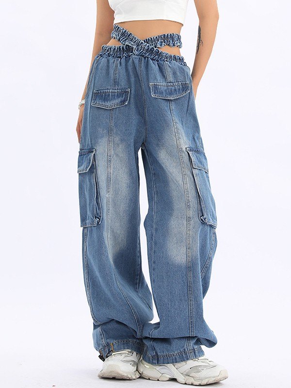 EMMIOL Cross Over Baggy Cargo Jeans