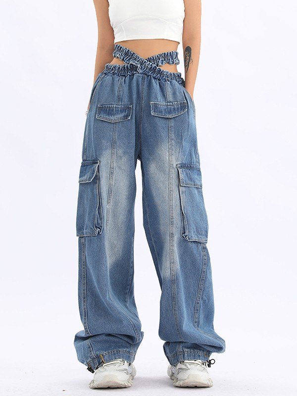 EMMIOL Cross Over Baggy Cargo Jeans
