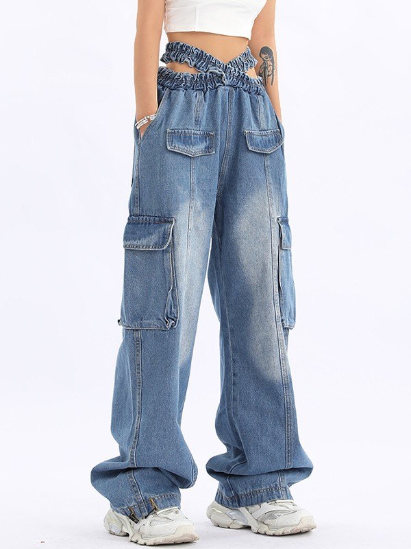 EMMIOL Cross Over Baggy Cargo Jeans