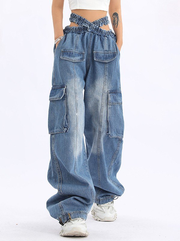 EMMIOL Cross Over Baggy Cargo Jeans