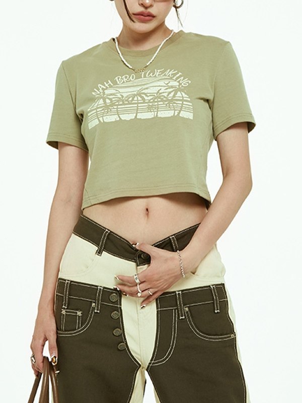 EMMIOL Vintage West Coast Green Crop Top