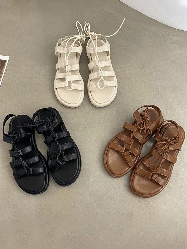 EMMIOL Sandalias de gladiador con cordones marrones