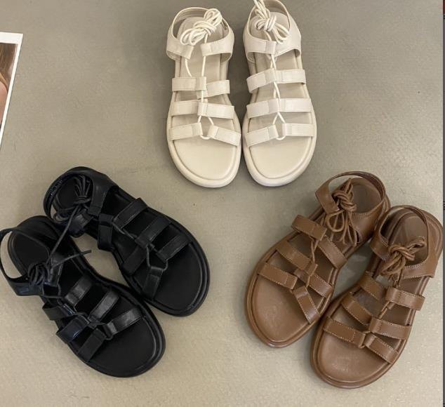 EMMIOL Sandalias de gladiador con cordones marrones