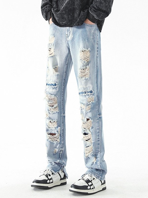 EMMIOL Jeans desgastados de pierna recta para hombre