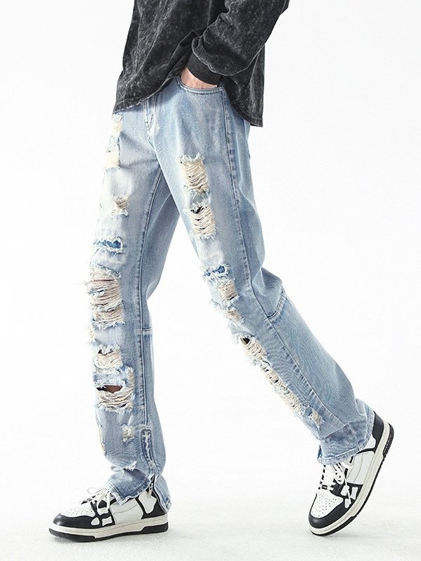 EMMIOL Jeans desgastados de pierna recta para hombre