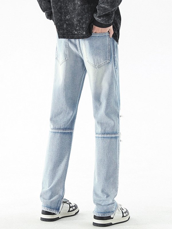 EMMIOL Jeans desgastados de pierna recta para hombre