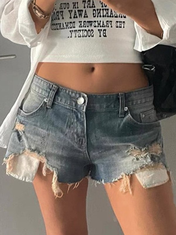 EMMIOL Micro Length Distressed Denim Shorts
