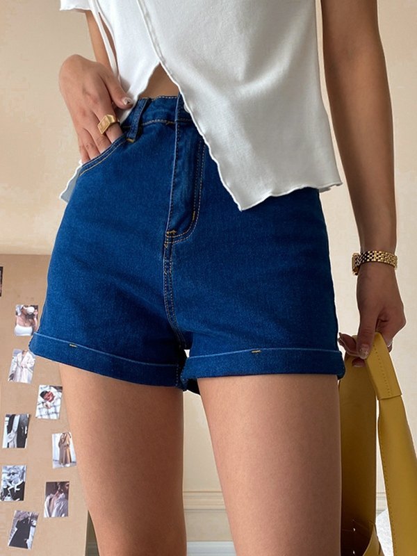EMMIOL Denim Hot Shorts mit Bündchensaum