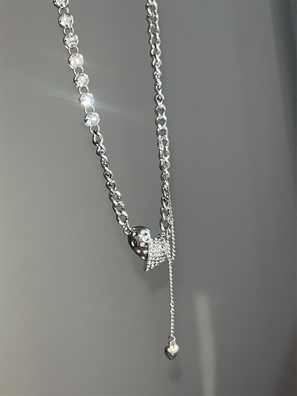 EMMIOL Collar de cadena con dije de corazón de diamantes de imitación irregulares