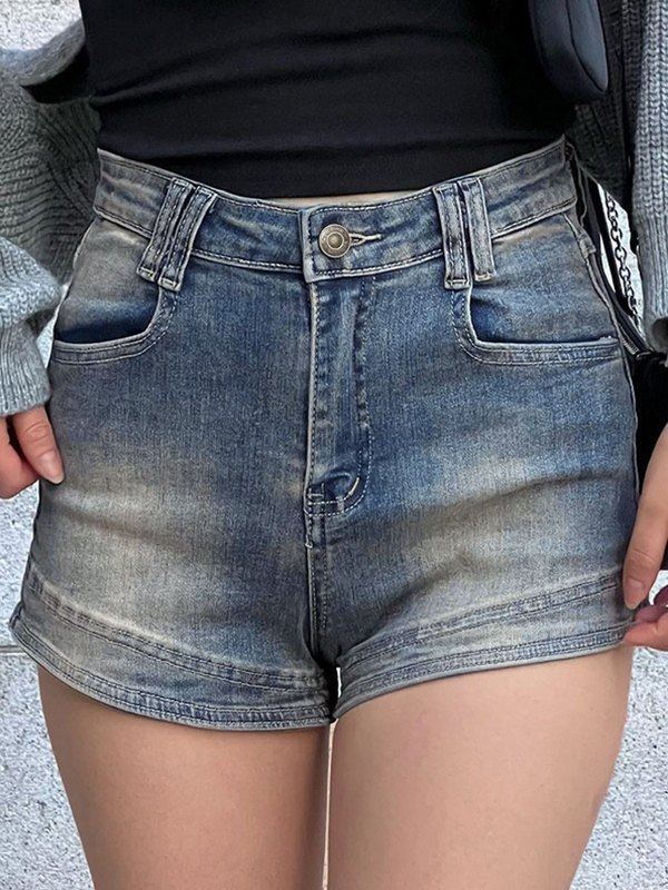 EMMIOL Pantaloncini caldi vintage in denim blu sbiadito