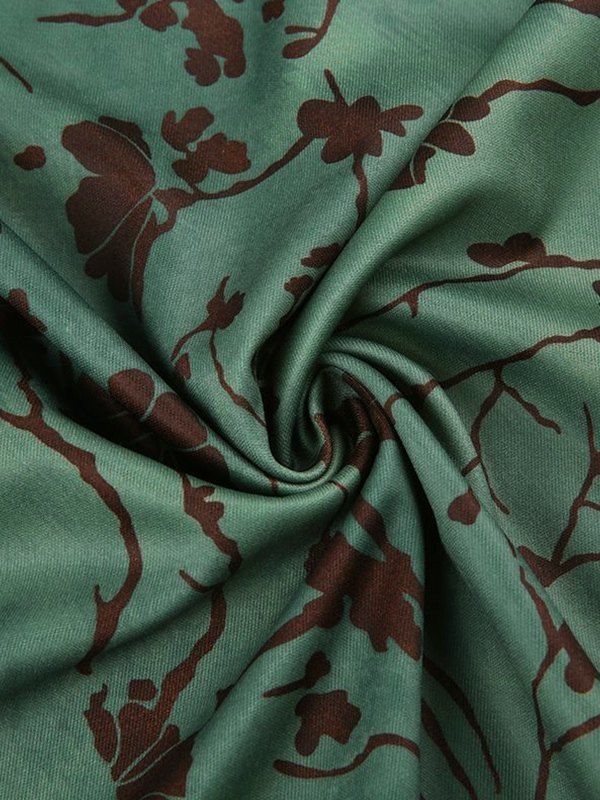 EMMIOL Vintage Green Floral Midi Skirt
